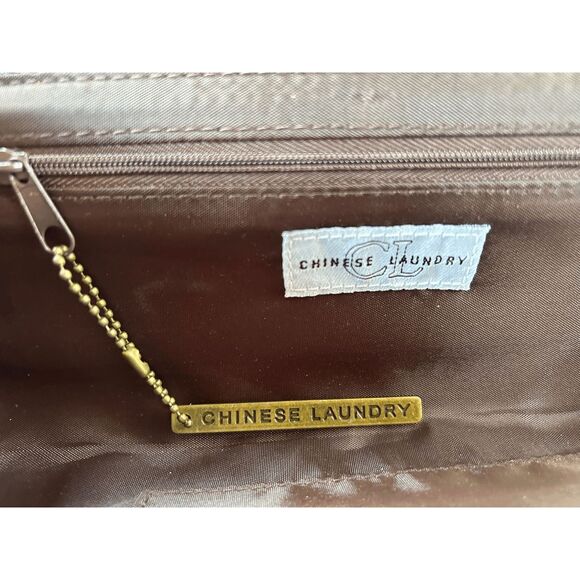 Chinese Laundry Clutch, Medium Size Handbag, Brown, Gold, Glitter, Velvety - Picture 9 of 9
